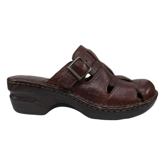BOC Leather Mules Womens Brown Closed Toe 2.25" Heel Slip On Clog Shoes Size 6 - Picture 1 of 13